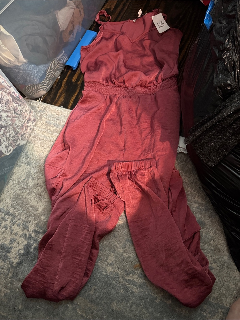 Sleeveless Elastic-Waist Jumpsuit in Dusty Rose